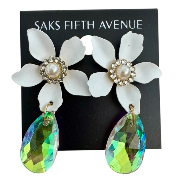 Saks Fifth Avenue AB Crystal Flower Statement Earrings - Picture 4 of 9